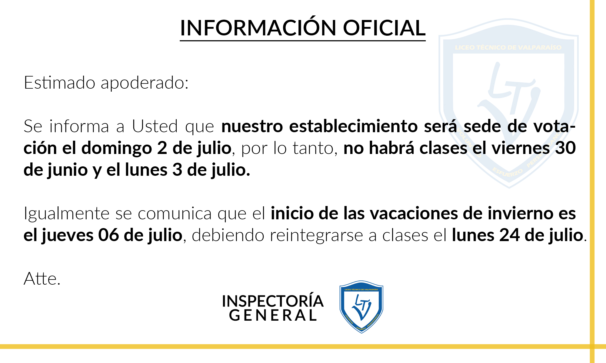 INFORMACIÓN: Revisa las fechas de suspensión de clases del LTV por ser sede de primarias